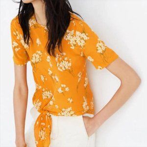 Madewell mustard floral silk crop tie top XXS